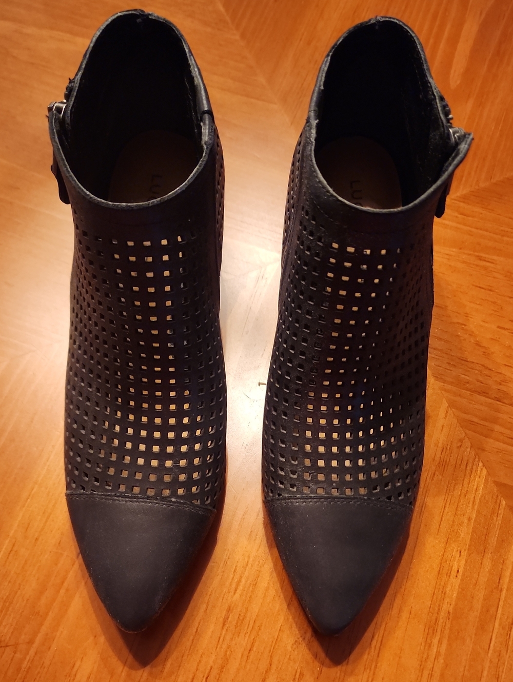LUCKY BRAND Black Perforated Pointed Toe Ankle Booties
